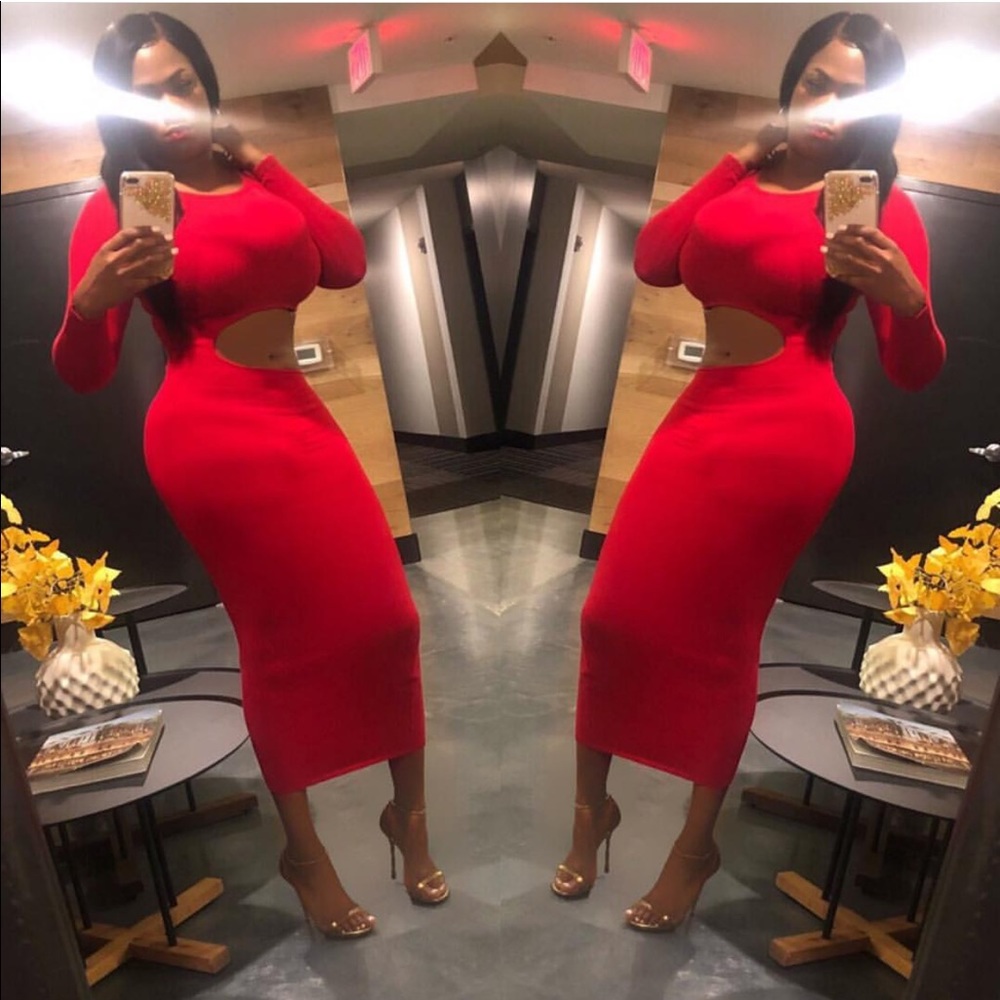 Spandex Red Cut Out Body Contouring Dress